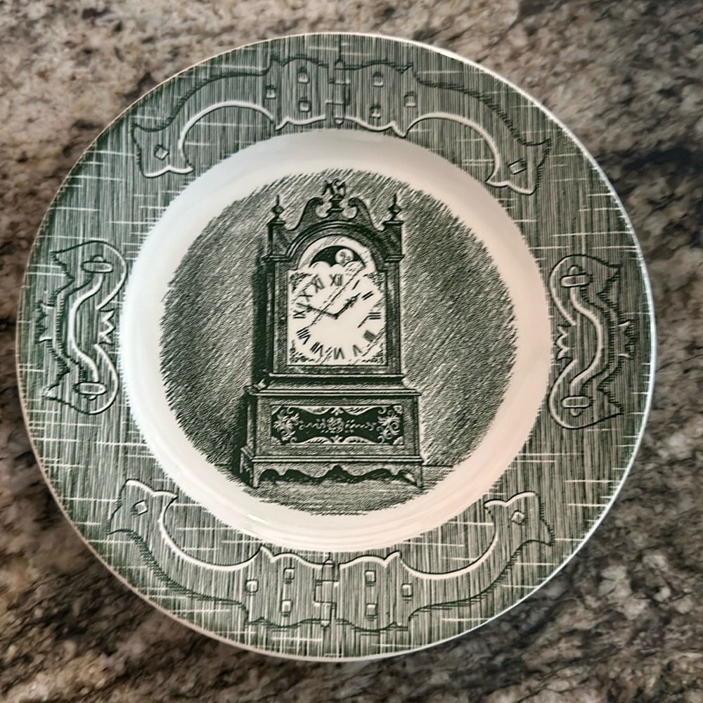 4 set Green Transferware Bread Plates